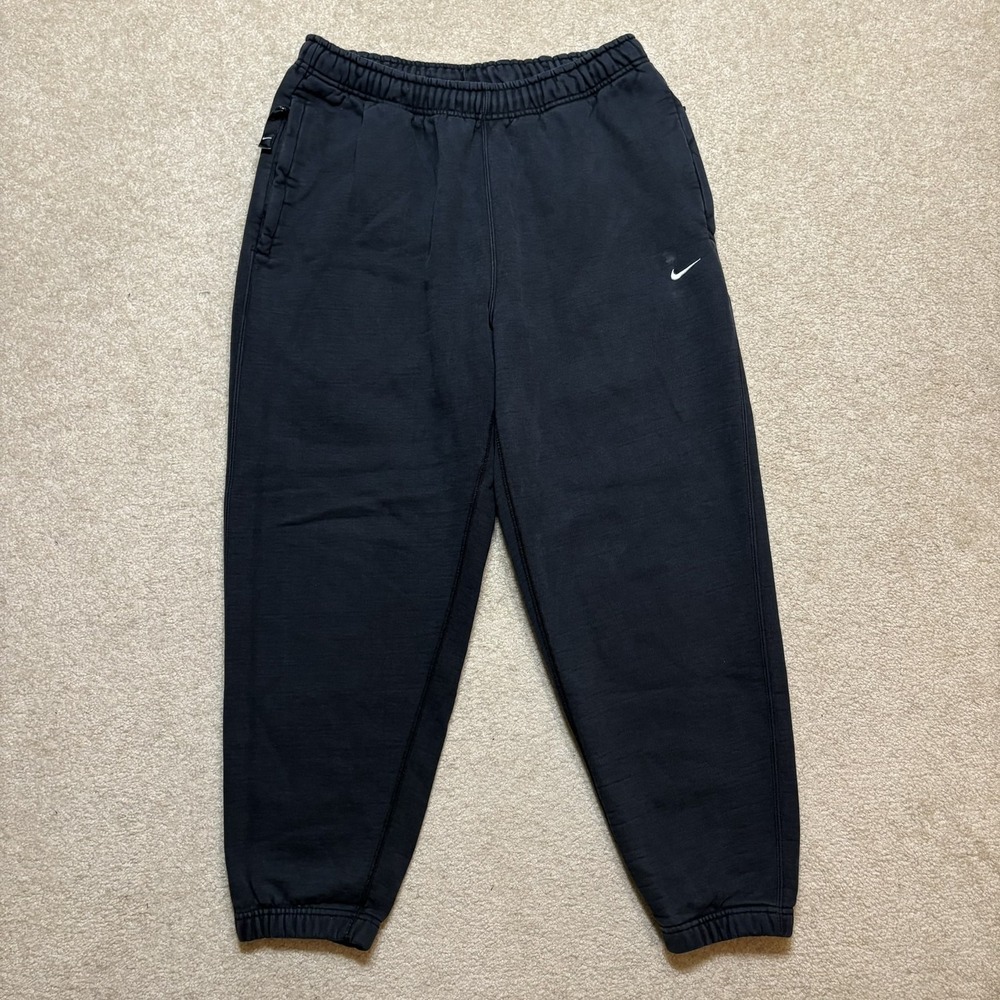 Nike Solo Swoosh Fleece Jogger Sweatpants Mens Medium Black Pants Zip Pocket